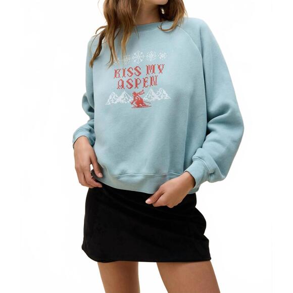 NEW DAYDREAMER kiss my aspen shrunken raglan sweatshirt in blue - Picture 5 of 6